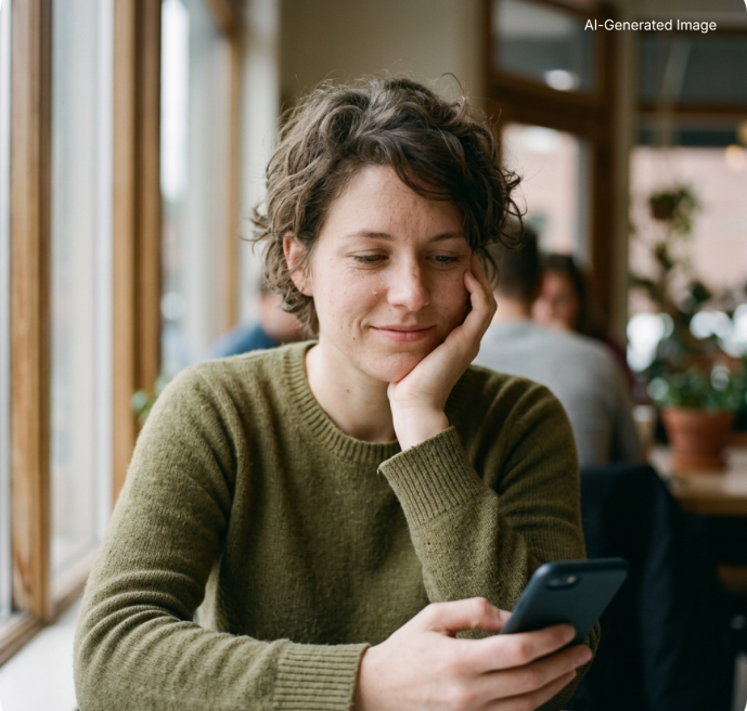 Candid documentary-style lifestyle photograph, warm natural daylight, [eine Ladenbesitzerinein Ladenbesitzer, Anfang 30] and a smiling customer in a [kleine Boutique gemütliches Café Weinladen], (4)